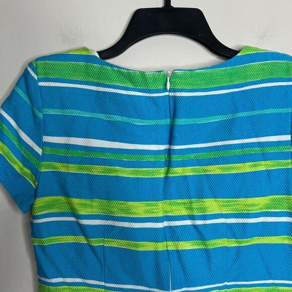 Vintage 90s 1990s Y2K 2000s Blue and green striped short sleeve dress - Picture 6 of 7